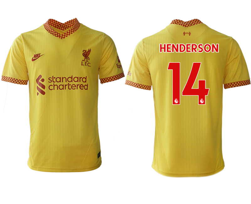 Cheap Men 2021-2022 Club Liverpool Second away aaa version yellow 14 Soccer Jersey